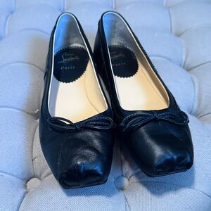 Christian Louboutin Black Leather Flats with Bow
